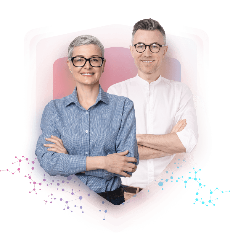 Ilustrace páru s buněčným pozadím